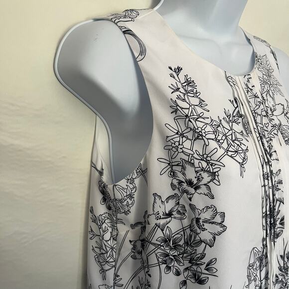 Banana Republic Shift Dress Sz 4P Monochrome Office Botanical Pleated Minimalist - Picture 5 of 14